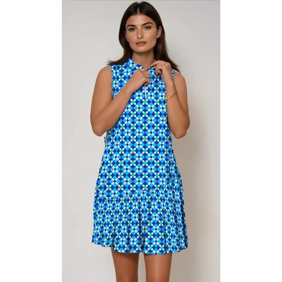 Rezobay XXL Italia Printed Sleeveless Hem Flounce Poly Dress Resort Luxury Wear - Picture 1 of 8